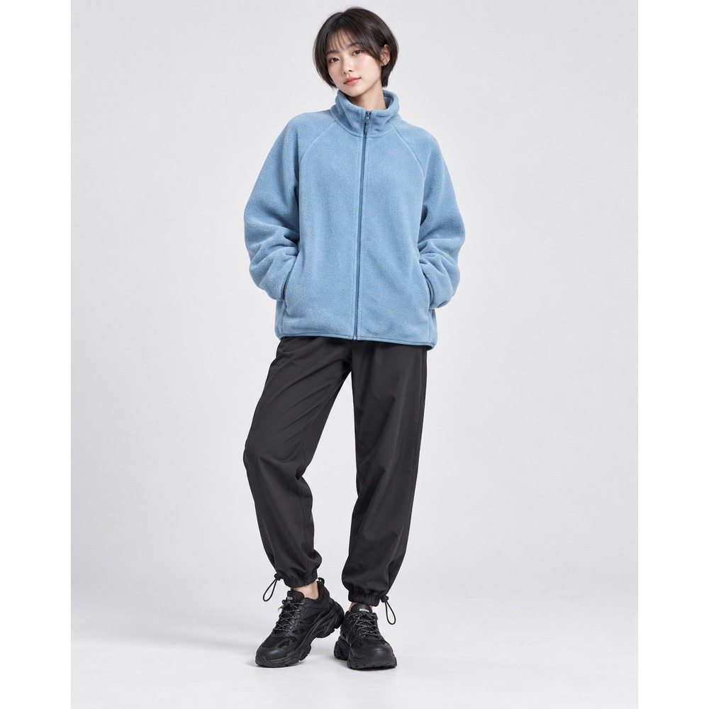 Uniqlo Mens Full Zip Fleece Jacket Light Blue Stand Collar Size L 341-460328